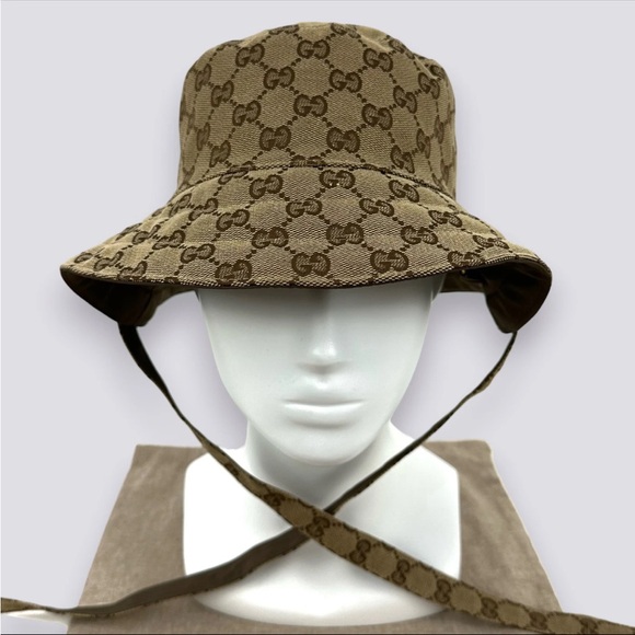 Gucci Beige GG Monogram Bucket Hat with Chin Straps - Picture 6 of 6